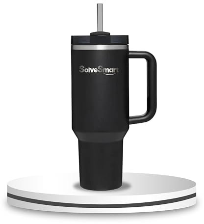 Travel Mug 40oz Tembler Straw Lid and Handle, Sainless Steel Vacuum Insulted Double Wall Travel Flask Car Water Coffee Mug Thermos for Cold & Hot Coffee 1182ml (Black)