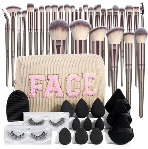 MAANGE Make up Pinsel Set, 46-teilig, Multifunktionales Pinselset Makeup, Premium Schminkpinsel Set Mit Make-up-Tasche (Modell zufällig)