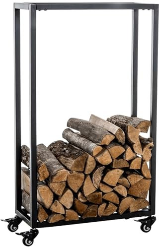 DELUKE® Kaminholzregal innen Metall BETTA - mit Rollen, 25x40x100 | Brennholzregal innen Kaminholzständer Kaminholzhalter Feuerholzregal Innen Holz stapeln Wohnzimmer