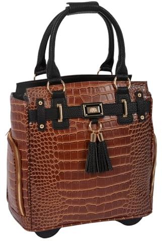 Stilvolle Damen-Laptoptasche – Petite Manhattan Brown Alligator Rolltasche für Frauen – kompakte Rolltasche und Laptoptasche mit Rollen, passend für Laptops bis zu 13 Zoll (33 cm) für Arbeit, Reisen