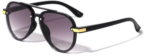Dweebzilla Kids Youth Boys Girls Classic Sport Aviator Sunglasses (Black & Gold Frame - Black Gradient Lenses)