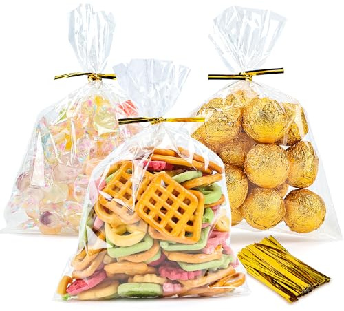 BTSD-home 100 Stück Cellophantüten mit Twist Ties Süßigkeiten tüten für Chocolate Brot Zellophantüten für Gastgeschenke(13x18m)