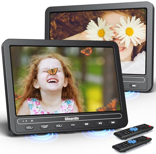 10,5 Zoll DVD Players Auto 2 mit HDMI-Eingang, 5-Stunden-Akkulaufzeit, DVD-Player Auto, USB/TF-Karte, Speicherkapazität, Wiedergabe gleicher/verschiedener Filme, Regionsfrei