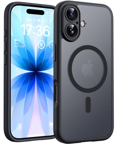 TOCOL Funda para iPhone 17, Protección Lente Cámara, Imanes Integrado, Compatible con Magsafe, Protección contra Caídas, Translúcida Mate Trasera, Titanio Negro