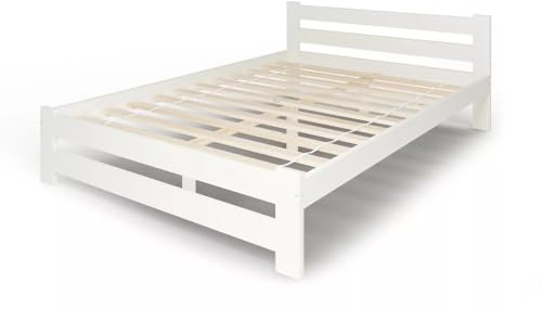 Weißes Massivholz-Bett 100% HOLZBETT -120×200 cm mit hohem Kopfteil – skandinavische Kiefer, inklusive Lattenrost (12‑Latten), hohe Rückenlehne, modern Skandi-/boho‑Stil (120x200)