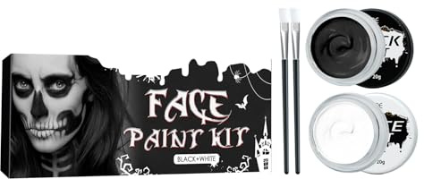 Halloween Schminke Schwarz Weiß, Kinderschminke Karnevals Make up Set, Faschingsschminke für Kinder Erwachsene Fasching Makeup, Halloween Vampir Zombie Skelett Clown Schminke Make Up