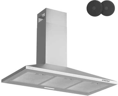 SOONYE Cappa aspirante da cucina, 90 cm, 370 m³/h, scarico e riciclaggio, filtri a carbone inclusi, 3 velocità, illuminazione a LED, cappa da parete
