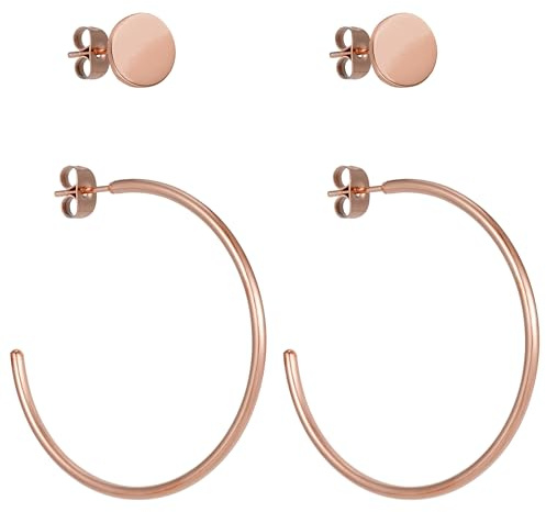 BONNYBIRD® Wasserfeste Große Edelstahl Creolen + Plättchen Ohrstecker Damen in Silber, Gold & Roségold, 100% Wasserfest, Leicht & Sehr Hautverträglich BonnyGrace