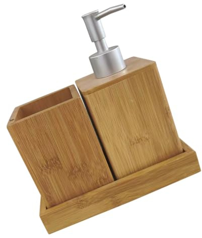 Set Accessori Bagno in Bambù, Beige, Elegante e Decorativo | Contenitore Quadrato, Funzione di Lavaggio e Conservazione, per Bagno Domestico, Stile Raffinato, Ordinato