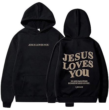 Christentum Sweatshirt Damen Jesus Loves You Hoodie Oversized Jesus Faith Pullover Inspirational Langarm Top Buchstabendruck Übergroße Freizeit Kapuzenpullover Rückenprint Sport Training Lässig Hoody