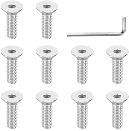 PATIKIL Tornillos Cabeza Plana 3/8-16 X 1-1/4, 10 Pcs Avellanados Planos Interno 304 Acero Inoxidable Tornillos Máquina UNC Roscado Completo Con Llave Hexagonal