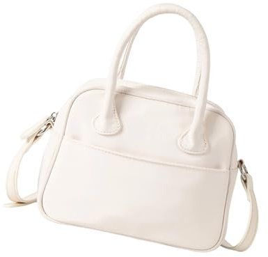 YPREWY Bowlingtasche aus PU-Leder für Damen, quadratische Schultertasche mit verstellbarem Riemen, für Arbeit und Reisen, weiß