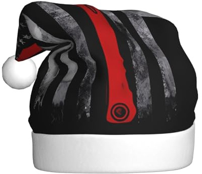 YUGTAEE Sombrero de Navidad de felpa para adultos, hacha de bombero, bandera de línea roja impresa con tacto suave para fiestas de vacaciones y bailes, adecuado para hombres y mujeres