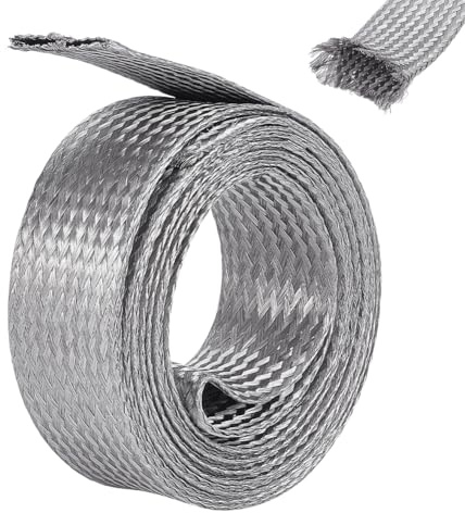 UNICRAFTALE 9.84ft(3m) 1.18 W Braided Sleeving Braid Stainless Steel Cable Wire Shielding Sleeve Ground Straps Protection Flat Metal Mesh Flexible Expandable Scalable Ribbon Wire for Protect Cable