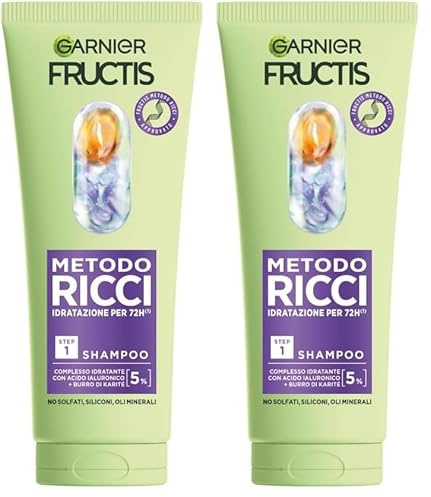 Garnier Fructis Shampoo Idratante, Per Capelli Ricci Definiti, Idratati e Morbidi, Arricchito con Acido Ialuronico e Burro di Karité, Metodo Ricci, 200 ml (Confezione da 2)