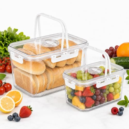 Bread Bin Airtight Bread Bins for Kitchen Bread Storage Containers with Lid | Bread Storage Boxes Stay Fresh Container for Homemade Breads Bagel Toast Donut Cookies Vegetable Fruit
