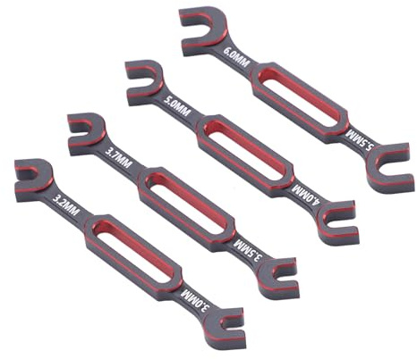 Bnineteenteam RC Tools, Aluminum Alloy RC Wrench Set, 4PCS Turnbuckle Nut Ball Joint Remover for Drones and Cars 3.0 to 6.0mm (Red)