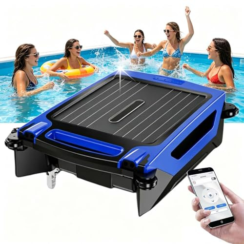 menglanchang Solarbetriebener Pool-Skimmer-Roboter Neu 2026,App-Steuerung, Dual-Ladefunktion, Intelligente Hindernisvermeidung,Automatische Poolreinigung, 200m²,FüR Eingelassene/Aufstellpools Blue