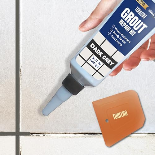 Black Dark Grey Tile Grout Repair Paste with Spatula 400gr Fast Drying Kit | Grout Filler for Bathroom Shower Kitchen and Floor Tile Repairs Restores Grout Lines with Durable Long Lasting Results