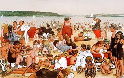 Kunstdruck/Poster: Heinrich Zille Berliner Strandleben - hochwertiger Druck, Bild, Kunstposter, 80x50 cm
