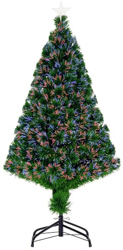 HOMCOM Künstlicher Weihnachtsbaum mit LED Lichtfaser 120 cm für Innen Grün