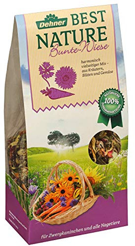 Dehner Best Nature Nagersnack, Nagerfutter 100 % natürlich, für Zwergkaninchen / Nager, Mix aus Kräutern / Blüten / Gemüse, 175 g