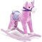BAKAJI Cavallo a Dondolo per Bambini con Suoni Realistici Nitrisce e Muove la Bocca Struttura in Legno e Tessuto Peluche di qualità Giochi Infanzia (Rosa)