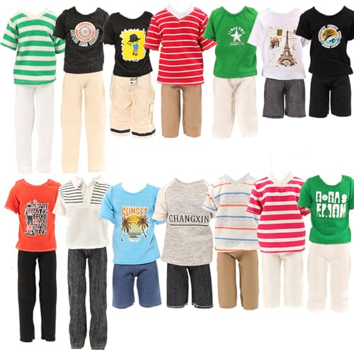 Miunana 6 dockor kläder kläder = 3 avslappnad t-shirt 3 byxor för pojkar dockor sommar dockkläder dockkläder