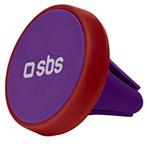 SBS Supporto da Auto Universale con Clip per bocchette d’areazione, Magnete per Fissare Lo Smartphone e Due Piastre Metalliche Incluse, Colore Rosso
