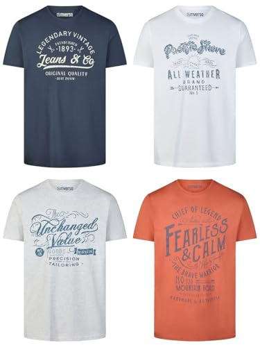 riverso Tshirt Herren Baumwolle Regular Fit RIVLeon 4er Set Pack Rundhals | Kurzarm Sommer Tee Shirt Print Grün Blau Weiß Grau Rot Orange S M L XL 2XL 3XL 4XL 5XL