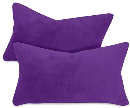 npluseins 2er Pack Coral-Kuschel-Fleece Kissenhüllen, 30 x 50 cm, Lila | Öko-Tex Standard 100, verdeckter Reißverschluss, flauschig weich, pillingarm, waschbar bis 40 °C, schnelltrocknend