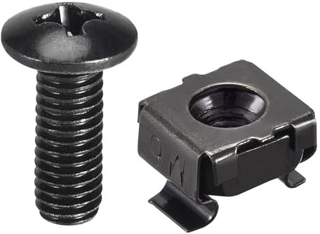 sourcing map M6 x 19mm Cage Nuts and Screws Carbon Steel for Rack Mount Server Shelve Cabinet Set of 25