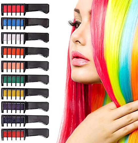 LYYDAN 10 Stück Haarfarbe Kamm Temporär Haarfarbe Kreide Kamm, Auswaschbar Ungiftig Haarkreide Kamm für Kinder Erwachsene Geburtstag Party und Cosplay