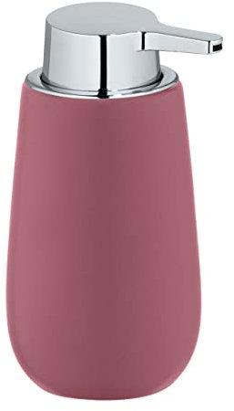 WENKO Dispensador de jabón líquido Badi, dosificador rellenable de cerámica de calidad con superficie mate, cabezal de plástico robusto, capacidad de 320 ml, 9,5 x 16 x 8 cm, rosa envejecido