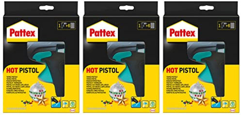 Pattex Pistola per colla a caldo Hotmelt, garantisce un'applicazione rapida e un'elevata potenza di fusione, per un'applicazione precisa senza gocciolare, 3 set di principianti, 1 pistola per colla a