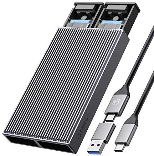 ORICO Dual-Bay M.2 NVMe SSD Gehäuse, USB C auf M2 Adapter für M Key PCIe 2230/224/2260/2280 M.2 SSDs, Werkzeuglose Installation Aluminium M2 Externe Case Support Trim und UASP bis zu 2x4TB-BM2-2N