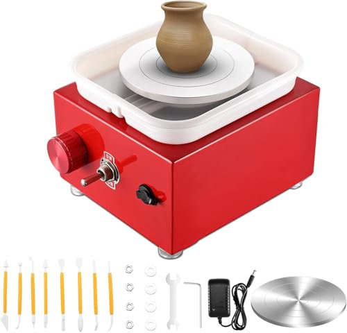 Kotsy Töpferscheibe Elektrisch,Mini Electric Pottery Wheel 6.5/10 cm Turntable,2000 U/min Einstellbare Geschwindigkeit,töpferset für Beginners und Kinder Crafts Casting Gift DIY(Rot)