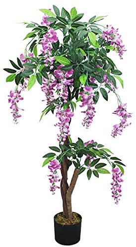 Decovego Blauregen Wisteria Glyzinie Kunstpflanze Künstliche Pflanze Kunstblume 120 cm Innendekoration Kunst Pflanze wie echt im Topf