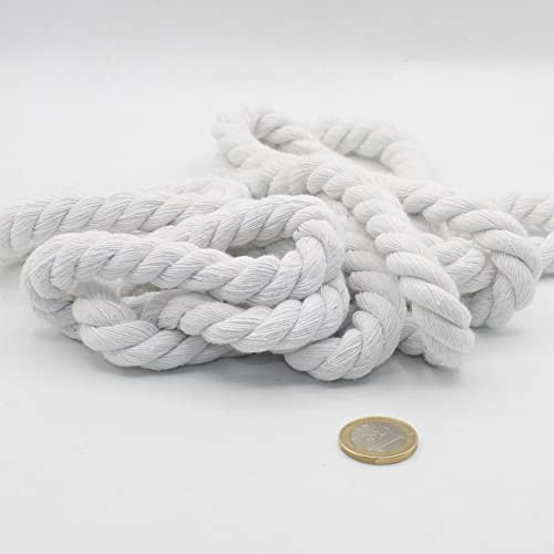 Cordón Redondo de algodón de 3 Metros, 12 mm, Cuerda Trenzada con Alma de algodón Natural, Ideal para Bricolaje, Costura, versátil 12 mm, Color Blanco