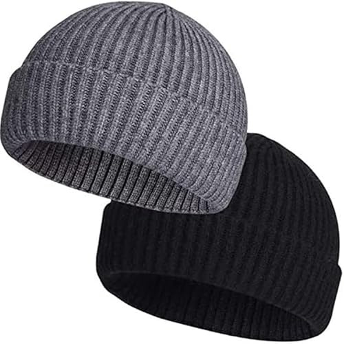 flintronic 2 stycken beanie-mössa, varm vintermössa, beanie-dockarmössa, fiskarstickad mössa, kvinnor män unisex, universell storlek – mörkgrå och svart, #3 mörkgrå + svart, L (One Size)