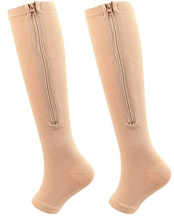 2 Paia di Calzini a Compressione con Cerniera,Calzini a Compressione con Cerniera in Polpaccio Senza Punta con Compressione Gradiente Medica per Uomo Donna