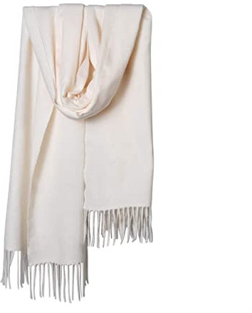 Stfery Kuschelschal Damen XXL, Kaschmirschal Weiß Scarf Einfarbige Quaste Halstuch 200x70CM Winter Weich Warm