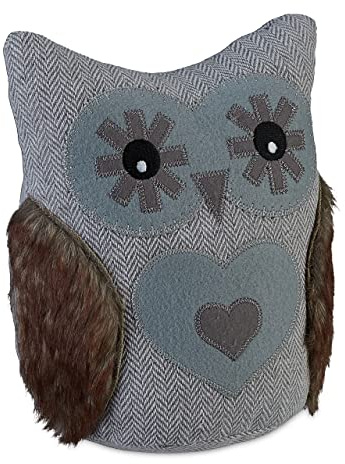 Relaxdays Türstopper Eule, niedlicher Türhalter, Sandfüllung, Bodenpuffer, freistehend, HBT: 24 x 20 x 10 cm, grau/braun