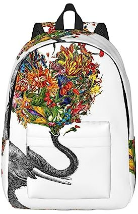 KoNsev Laptop-Rucksack, Elefant mit herzförmiger Blume, Reiserucksack, Arzttasche, schwarz, Rucksack, stilvoll, leicht und funktional, Schwarz , S