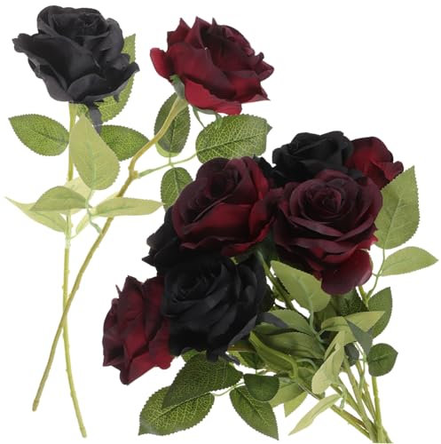 ifundom 8stücke Künstliche Rosenblüten Teiliges Für Hochzeitsdekoration Und Partybedarf Schwarze Und Burgunderfarbene Kunstblumen Für Romantische Arrangements Und Wohnkultur