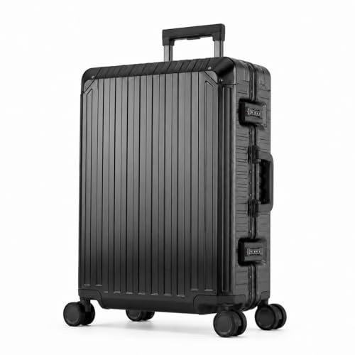 Travelhouse aluminium resväska bagageväska hårt skal resväska vagn rullväska handbagage teleskophandtag, TSA, 4 hjul, svart, M, resväska