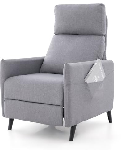 COSTWAY Sessel mit Liegefunktion, Fernsehsessel mit Verstellbarer Rückenlehne & Fußstütze, 2 Magazintaschen, Relaxsessel aus Leinenstoff, Einzelsofa für Wohnzimmer, Schlafzimmer (Hellgrau)