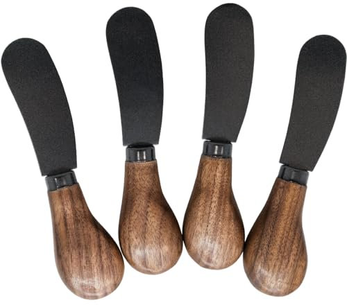 NERTHUS FIH 1303 Set de 4 Cuchillos para Untar con Mangos de Madera y hoja Negra, Elegancia y Funcionalidad para tu Mesa
