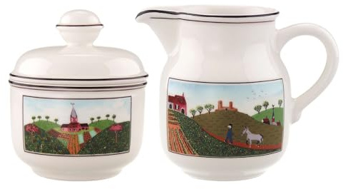 Villeroy & Boch Design Naif Ensemble de lait et de sucre, pot à lait (250 ml) et sucrier (200 ml) avec motifs de paysage, porcelaine de qualité supérieure, multicolore