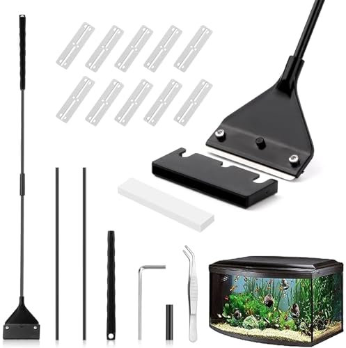 Verstellbarer Algenschaber, Algen Rasiermesser Schaber, Aquariumschaber, Aquarium Algen Rasiermesser, Aquarium Reinigungswerkzeuge,Mit 10 Stück Edelstahl Klingen, Für Glas Fischbecken, 62 cm